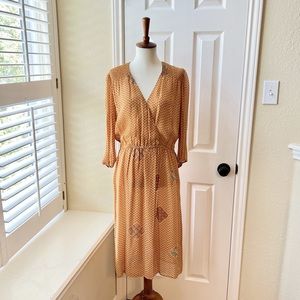 Vintage Morton Myles Mustard Yellow Wrap Midi Dress Size 10